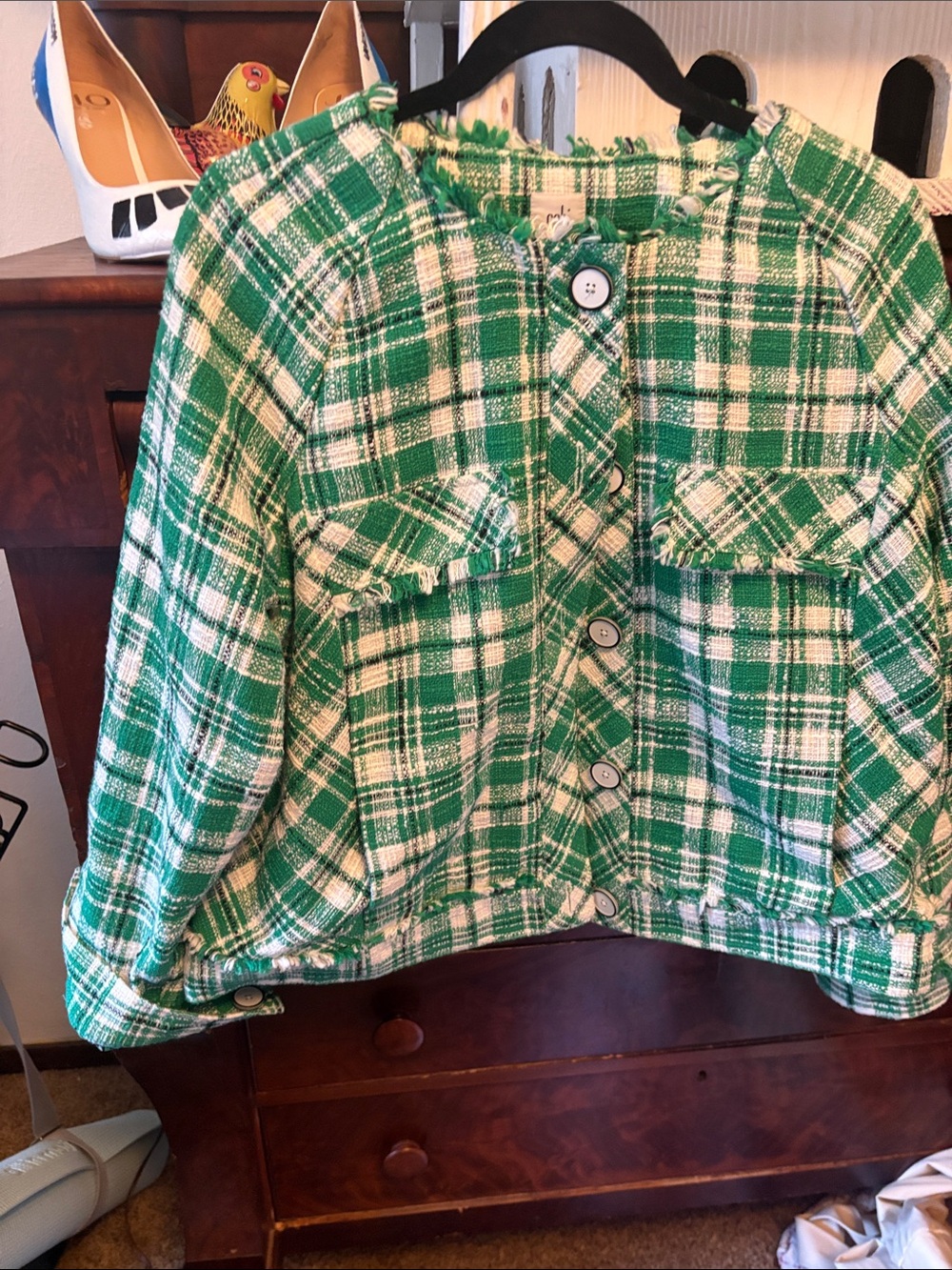 Cabi  XL WOMENS Green & White Plaid Jacket - Classic Button Front